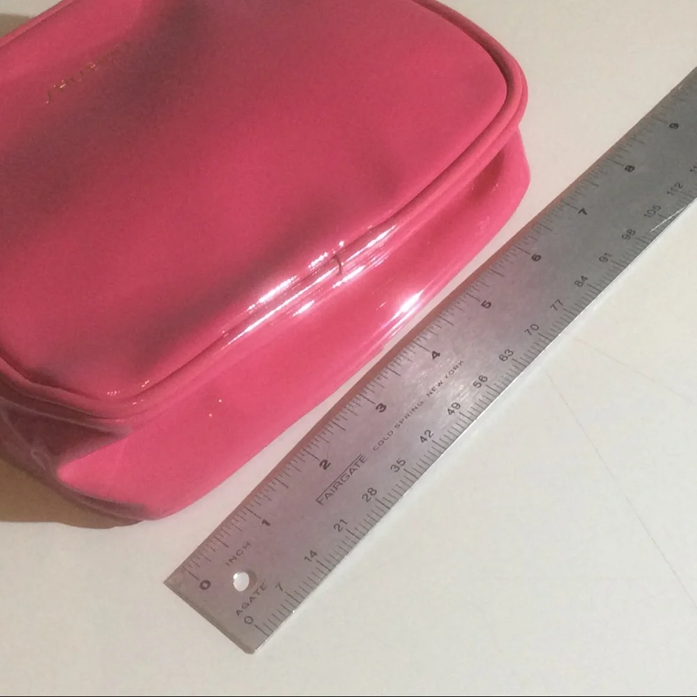 Shiseido Hot Pink Square Cosmetic Case Makeup Bag Zip Closure Satin Lined